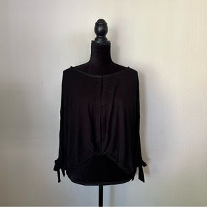Free People Keeping On Front Button Black Rayon Top